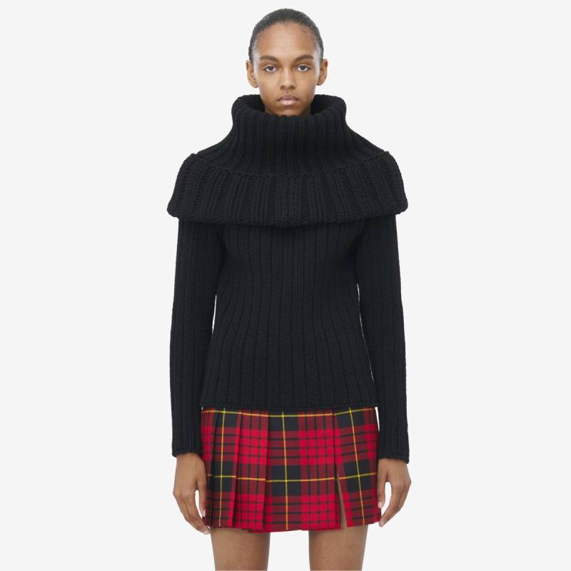 Alexander McQueen Women's Black Exaggerated Collar Jumper​ - 12 (Wool & Cashmere)